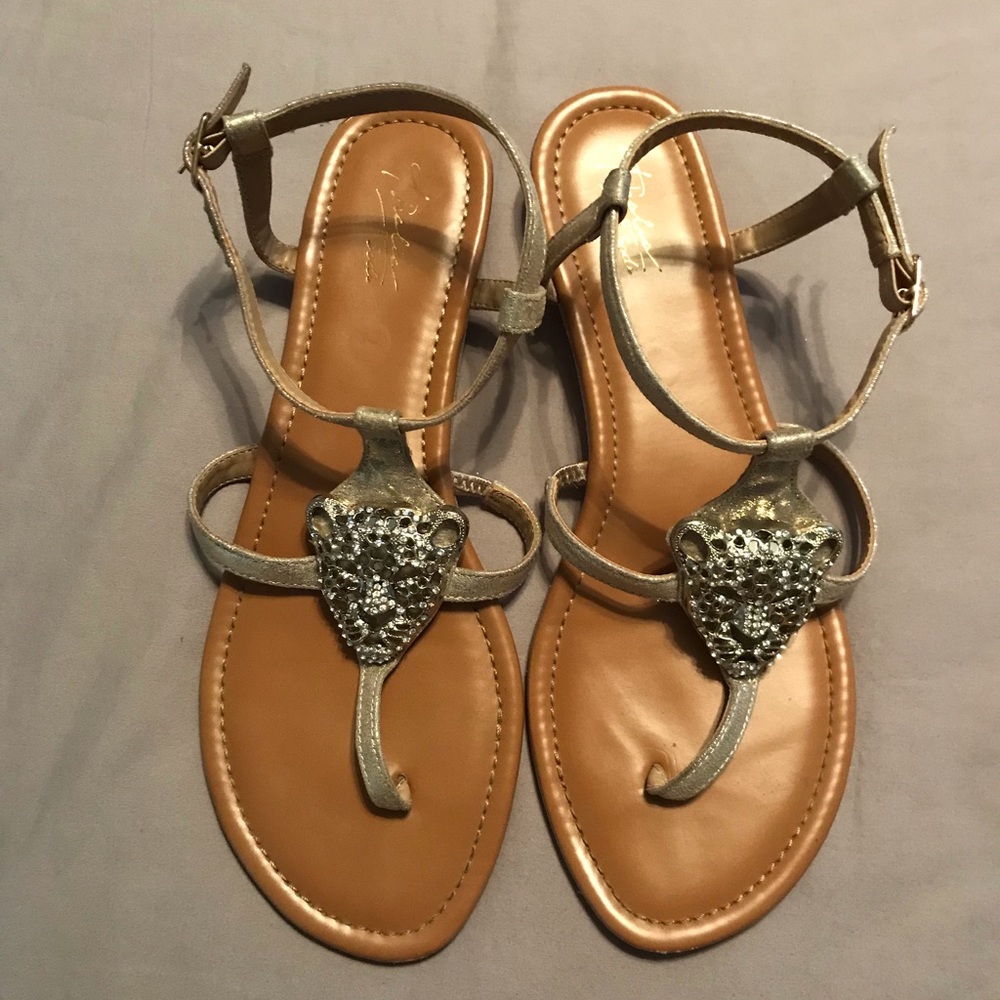 T-Strap gold sandals